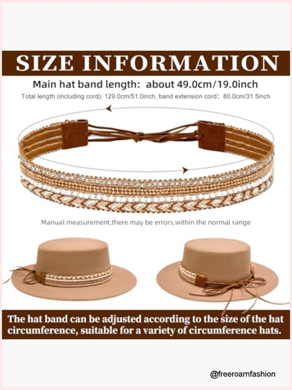 Rhinestone Cowboy Hat Band Faux Leather Adjustable Unisex Accessory - Picture 2 of 7